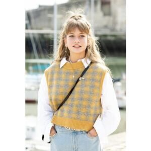 ZARA Plaid Sweater Vest Sleeveless Houndstooth Checkered Chunky Knit Pullover